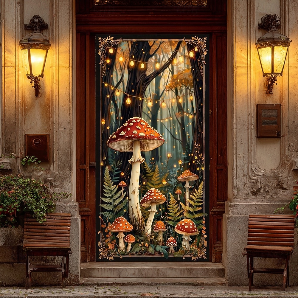 foresta di funghi incantata, luci fatate, funghi rossi e felci, stravagante striscione per porta, arazzo da parete, arredamento per la casa in stile cottage, decorazione per porta d'ingresso, del 2026 a E£1003.28 –P1