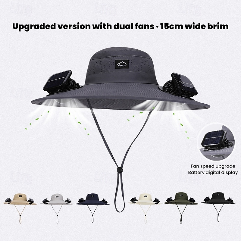 2026 New Solar-Powered Outdoor Sun Hat with Dual Fans, Digital Battery Display, Wide Brim, Lightweight Breathable Cap for Hiking, Fishing, Camping, Travel, Beach, Summer 2026 - $35.99 –P11