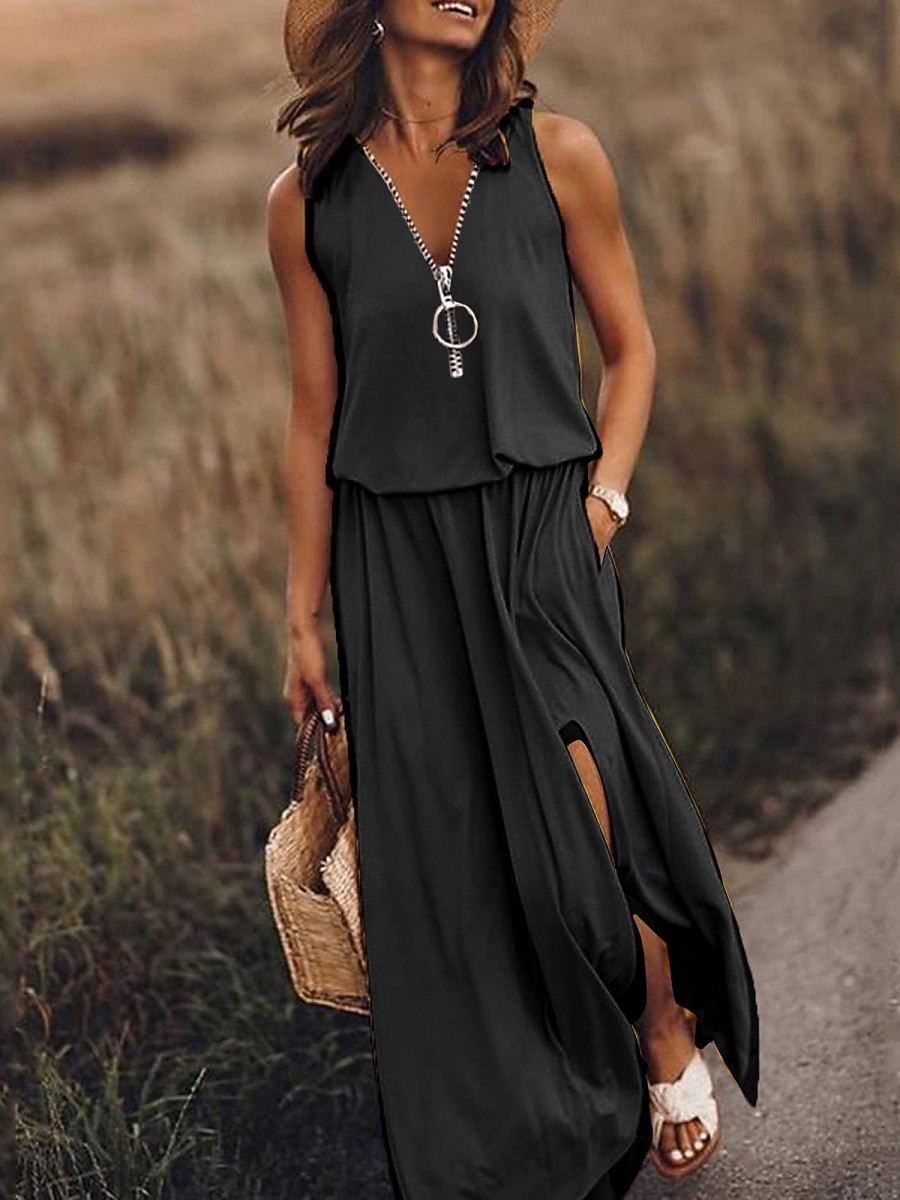 Γυναικεία Μακρύ φόρεμα Φόρεμα Boho Καθημερινό φόρεμα Φόρεμα εκτύπωσης Κομψό Μοντέρνα ΕΞΩΤΕΡΙΚΟΥ ΧΩΡΟΥ Διακοπές Εξόδου Κανονικό Γράμμα Αμάνικο Λαιμόκοψη V Μαύρο Ρουμπίνι Χακί Καλοκαίρι Άνοιξη 2026 - $29.99 –P1