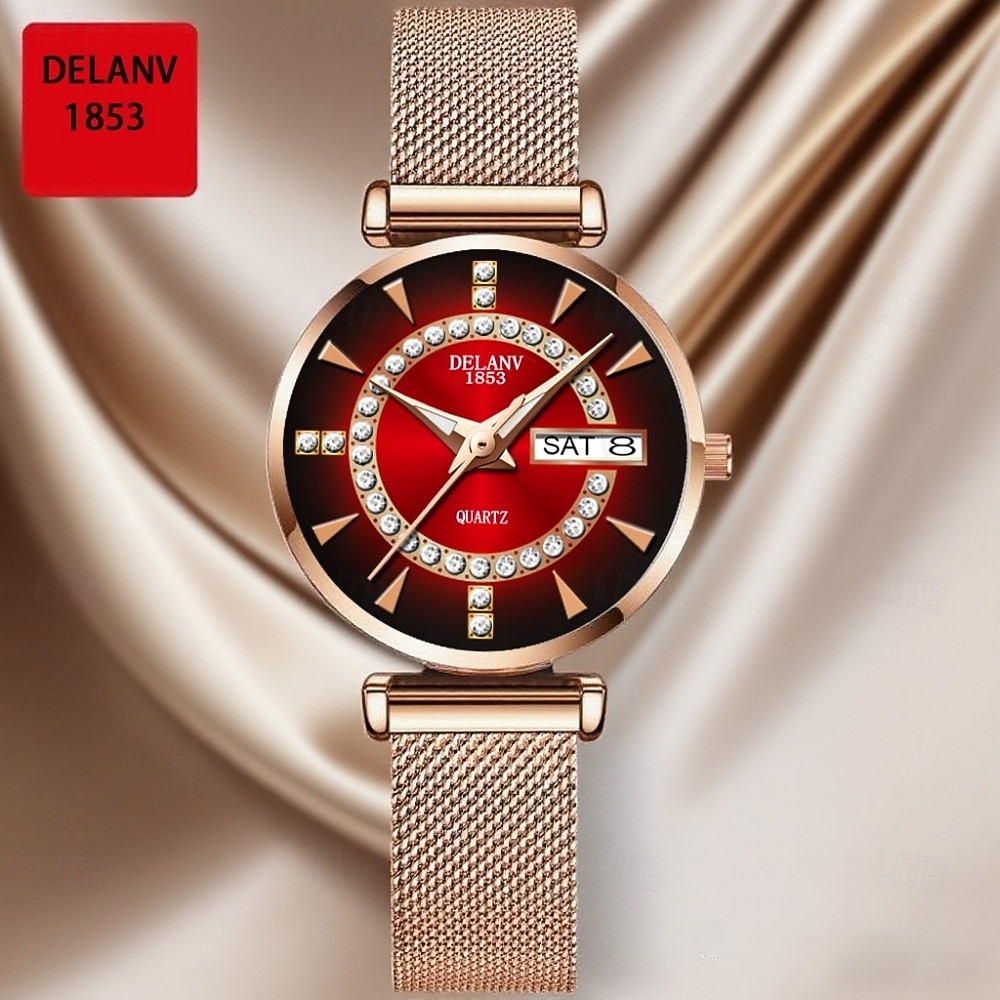 2026年 ローズゴールドレディース腕時計、レッドグラデーションダイヤル、ラインストーン付き、レディース高級クォーツ腕時計、日付カレンダー表示、調節可能なメッシュストラップ、お母さん、奥さん、彼女へのエレガントなファッションジュエリーギフト  コレクション – $21.99 –P3
