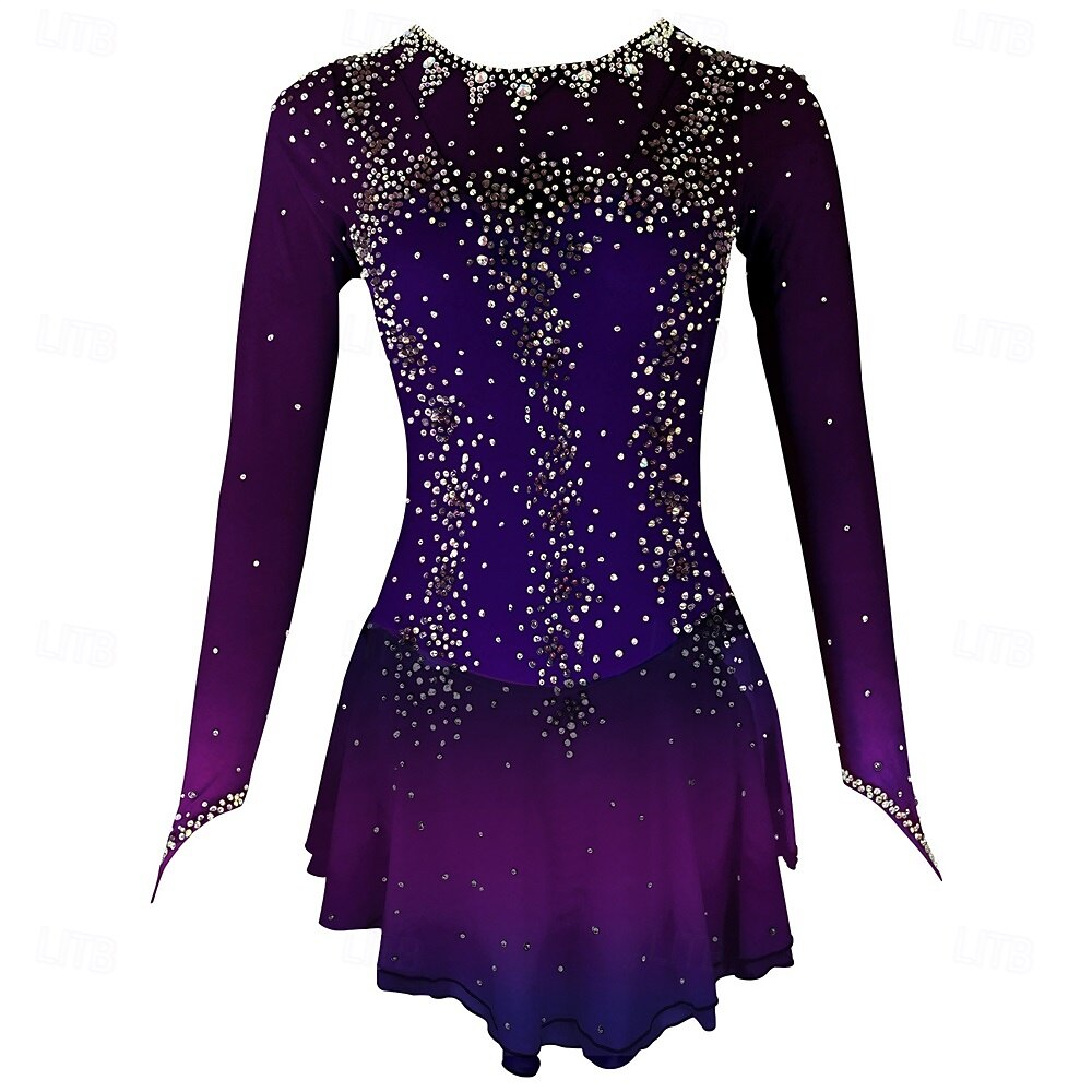 Figure Skating Dress Girls' Ice Skating Dress Violet White Yellow Patchwork Thumbhole Stretchy Training Competition Skating Wear Classic Crystal / Rhinestone Long Sleeve Ice Skating Figure Skating 2026 - $233.09 –P10