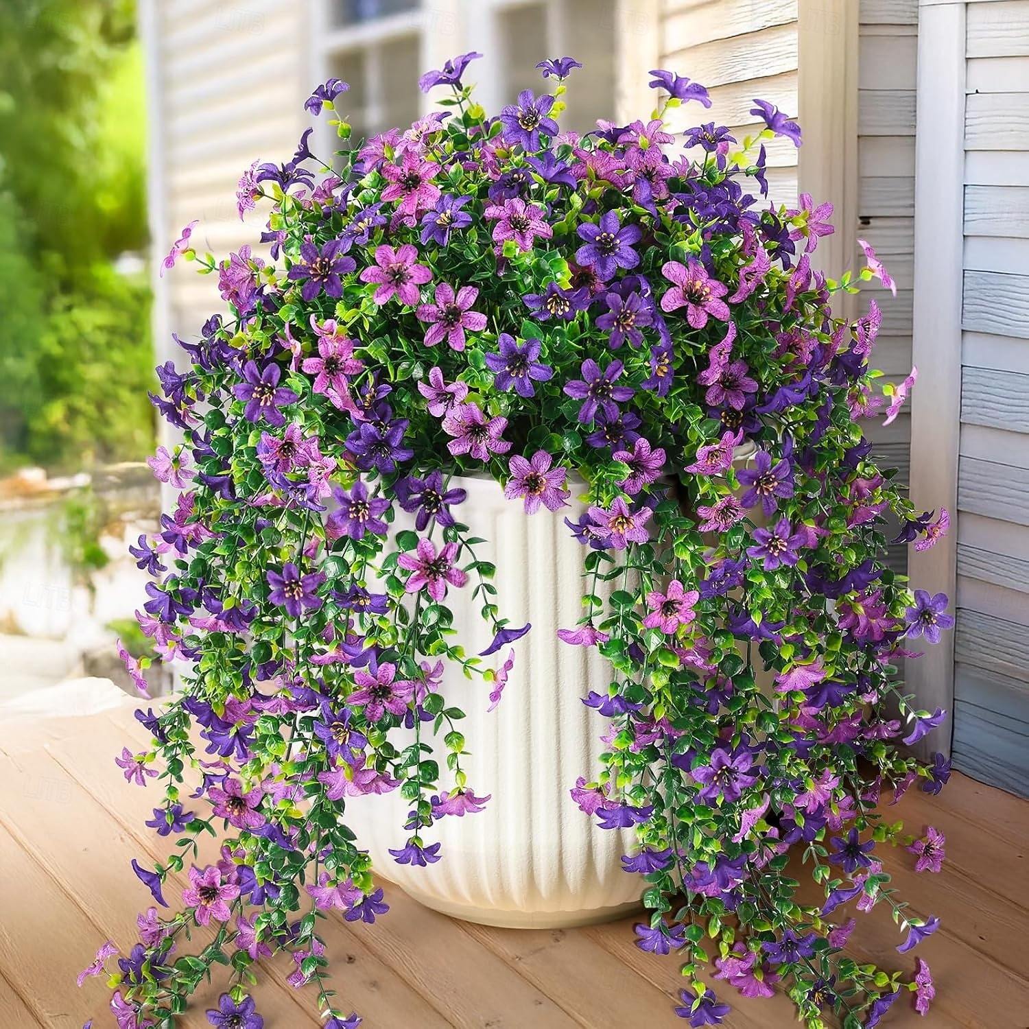 4 Pcs Artificial Hanging Flowers Plants for Outdoor Spring Decoration,Faux Silk Violet with Eucalyptus Leaves,UV Resistant for Outside Home Indoor Planter Porch Patio Balcony Yard Decor 2026 - $21.99 –P7