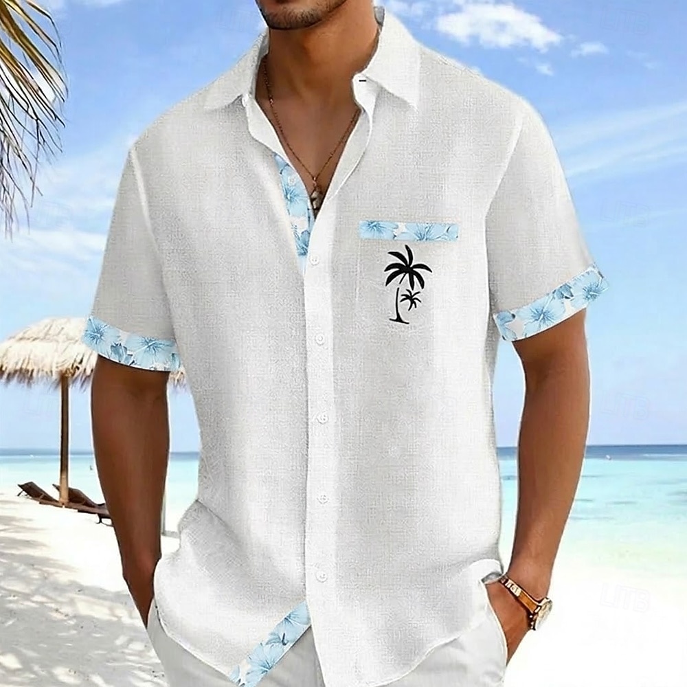 Herren Kokospalme Tropische Pflanzen Blumen Hemd Hawaiihemden Alohahemd Kurzarm Hawaiianisch Urlaub Ferien Sommer Umlegekragen 3D-Druck Eine Tasche vorne Leinenähnliches Hemd Blau Gelb Rosa Grün 2026 - $25.99 –P3