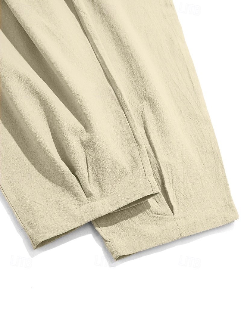 Homens Calças de linho Calça verão Calças de praia Com Cordão Bolsos Tecido Confortável Respirável Comprimento total Diário Casa Ao ar livre Férias Simples Preto Branco Sem Elasticidade de 2026 por $25.99 –P6