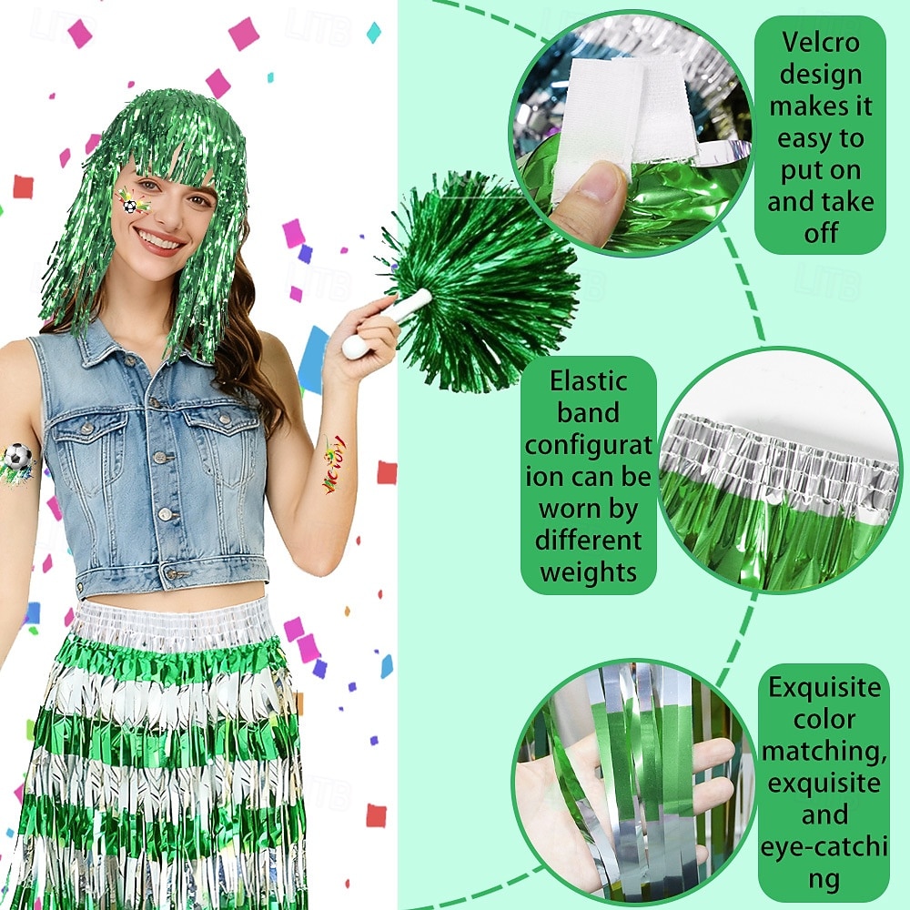5pcs/set Soccer Summer Global Match Fan Gear Set, Wig Hat with Handheld Cheer Pom Poms, Football Fan Costume Accessories for Game Day Party Sports Events 2026 - $16.99 –P3