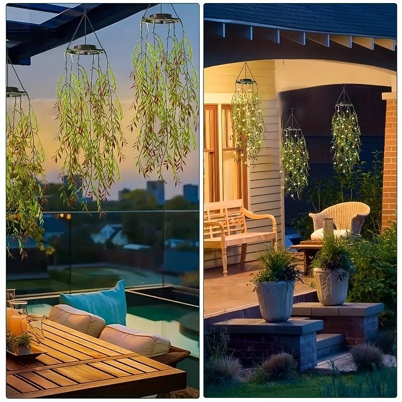 LED-tuinverlichting op zonne-energie met kunstmatige hangende bamboebladeren, imitatie hangende klimplanten, kunstmatige bamboe- en wilgenbladverlichting, geschikt voor tuinen, bruiloften en feesten, 2026 - $35.99 –P4