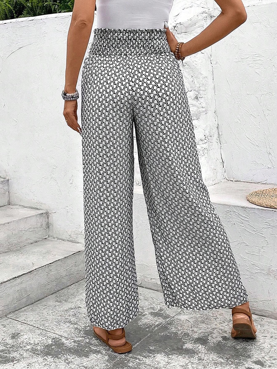 Women's Wide Leg Boho Pants Chinos Skort Vacation Streetwear Casual Ankle-Length Medium Waist Graphic Drawstring Printing Comfy Comfort Breathable Micro-elastic Daily Outdoor Vacation Black White 2026 - $26.99 –P5