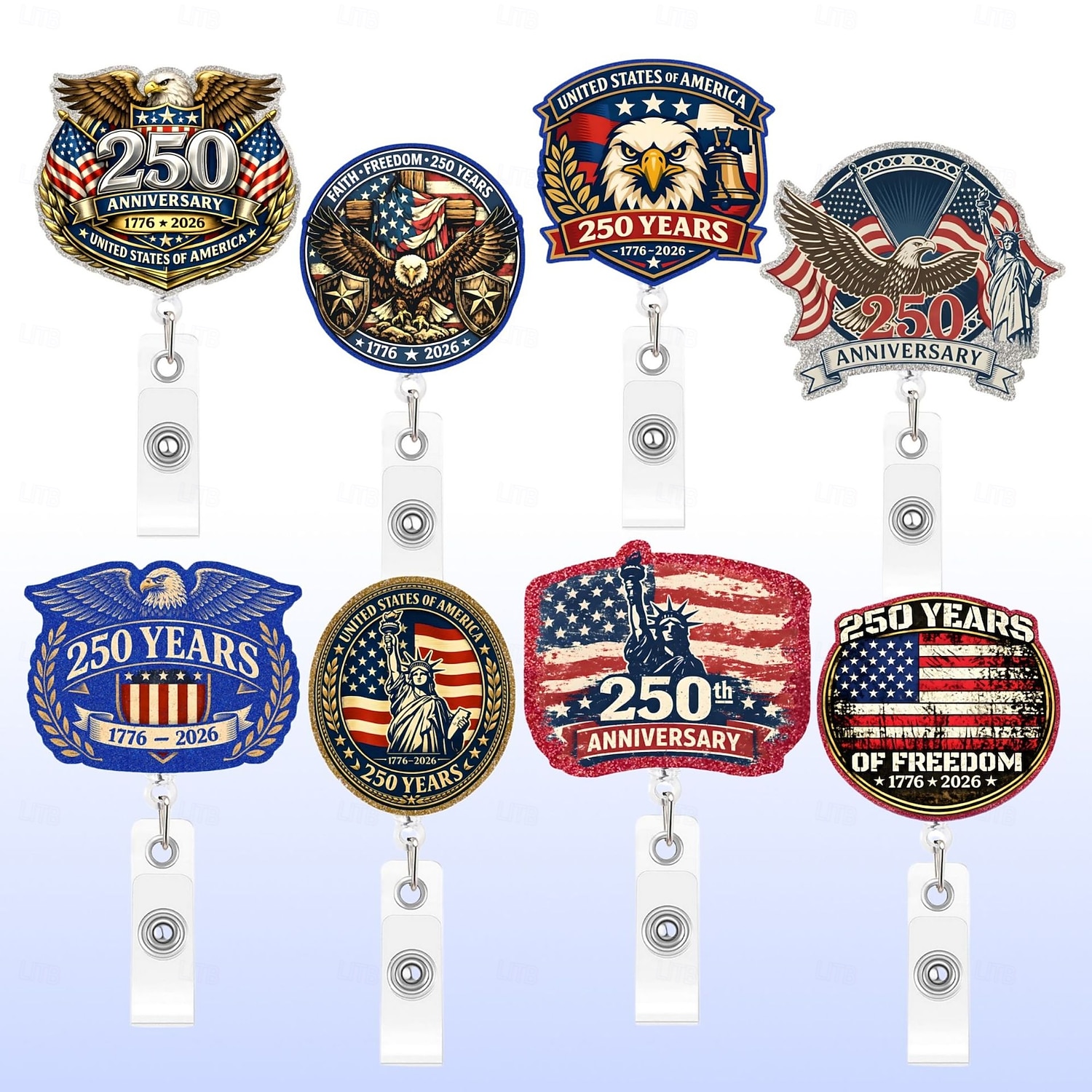 Porta badge retrattile per il 250° anniversario dell'America con clip a coccodrillo, porta badge identificativo per il 250° anniversario dell'indipendenza, accessori per il 4 luglio 1776-2026, regalo del 2026 a $9.99 –P2