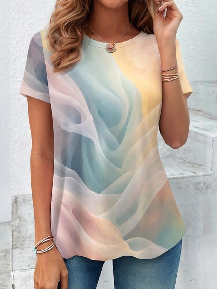 Damskie Podkoszulek Nadruk Graficzny Gradient Elegancja Zabytkowe Elegancki Krótki rękaw Długi rękaw Półgolf Zwykłe topy Codzienny Biały Żółty Jasnozielony Rumiany róż Ciemnozielony Lato Wiosna 2026 - $7.99 –P3