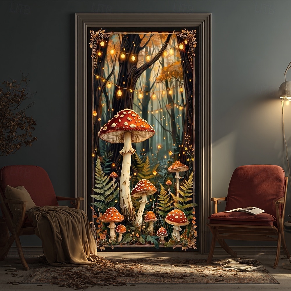 foresta di funghi incantata, luci fatate, funghi rossi e felci, stravagante striscione per porta, arazzo da parete, arredamento per la casa in stile cottage, decorazione per porta d'ingresso, del 2026 a E£1003.28 –P3