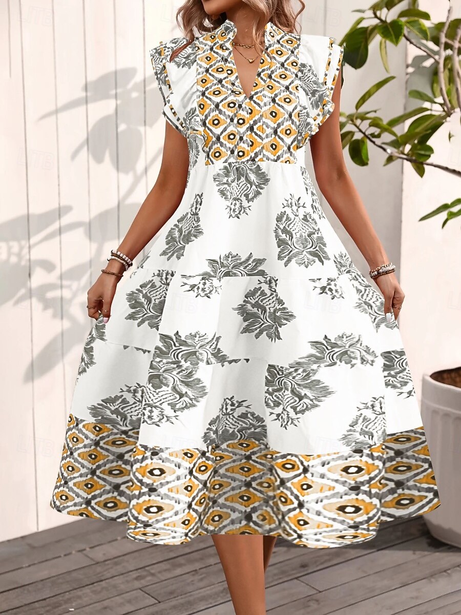 Femmes Robe Midi Robe bohème Robe Vintage Robe Décontractée Robe Fleurie Élégant Mode Moderne Extérieur Vacances Sortir Coupe régulière Fleuri Manche Courte Col en V Bleu Jaune Rouge Été Printemps de 2026 ? $37.99 –P7