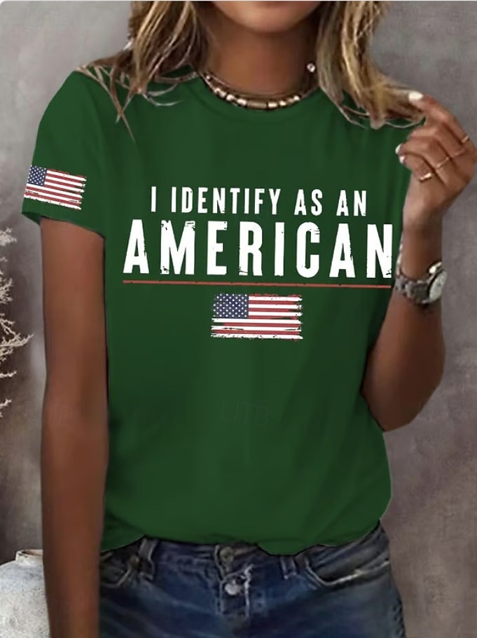 día de la independencia americana Mujer Camiseta Estampado Graphic Letra Bandera estadounidense Elegante Clásico Casual Manga Corta Cuello Barco Tops regulares Diario Azul Piscina Negro Blanco Verde 2026 - $22.99 –P4