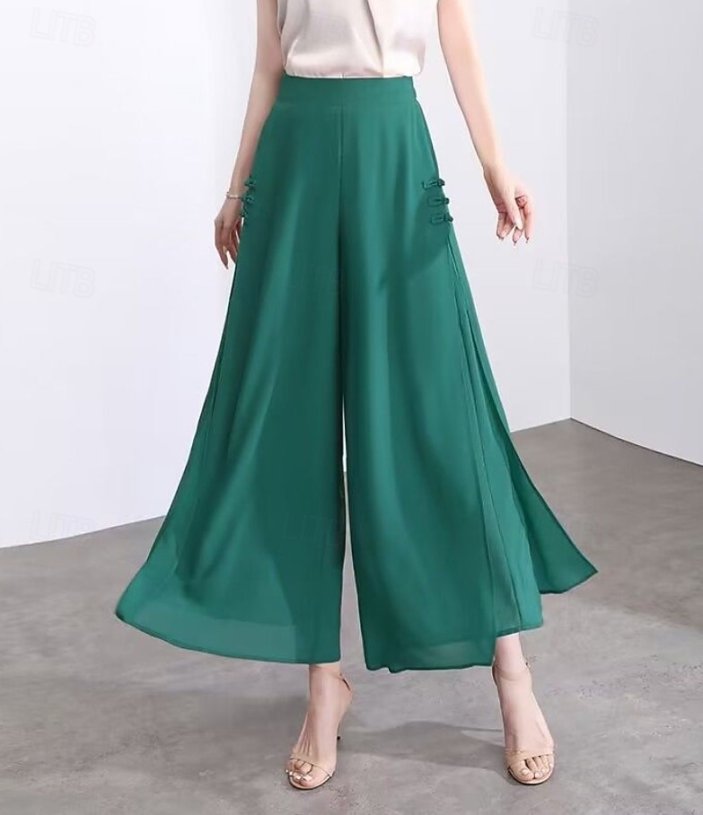 Per donna Gamba larga Chinos Elegante Moda Streetwear Lunghezza al polpaccio Vita Alta Semplice Comodo Comodità Morbido Micro-elastico All'aperto Vacanza Streetwear Verde mela Vinaccia blu navy Nero del 2026 a $36.99 –P6