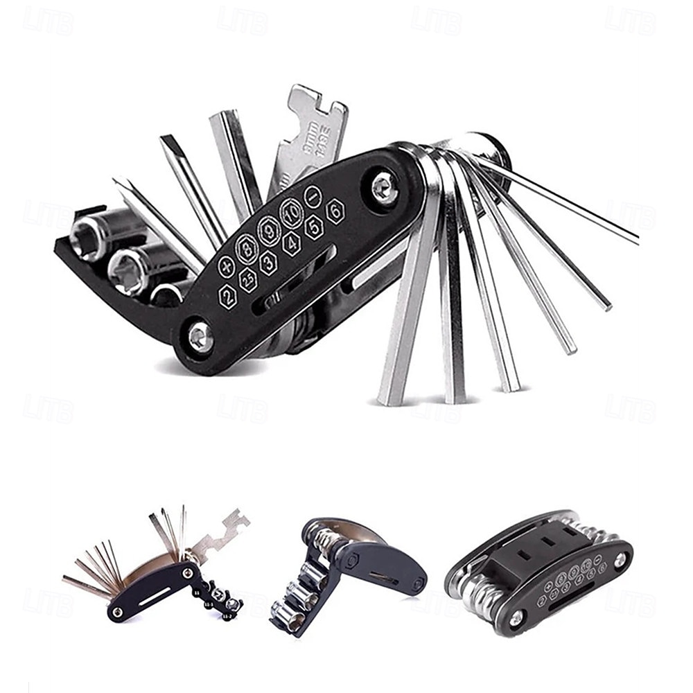 Kit d'outils de réparation portable 16 en 1 pour vélos, motos et motos : clé hexagonale, tournevis pour pneus et outils de réparation pour écrous et pneus. de 2026 ? $9.99 –P4