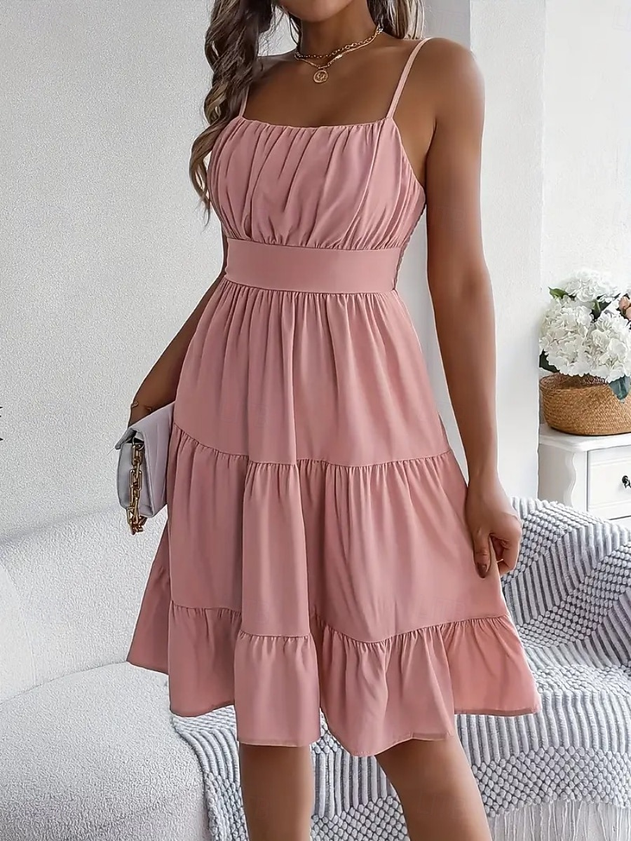 Women's Knee Length Dress Sundress Casual Dress Slip Dress Elegant Fashion Modern Outdoor Vacation Going out Regular Fit Plain Sleeveless Straps Black Yellow Pink Purple Summer Spring 2026 - $26.99 –P7