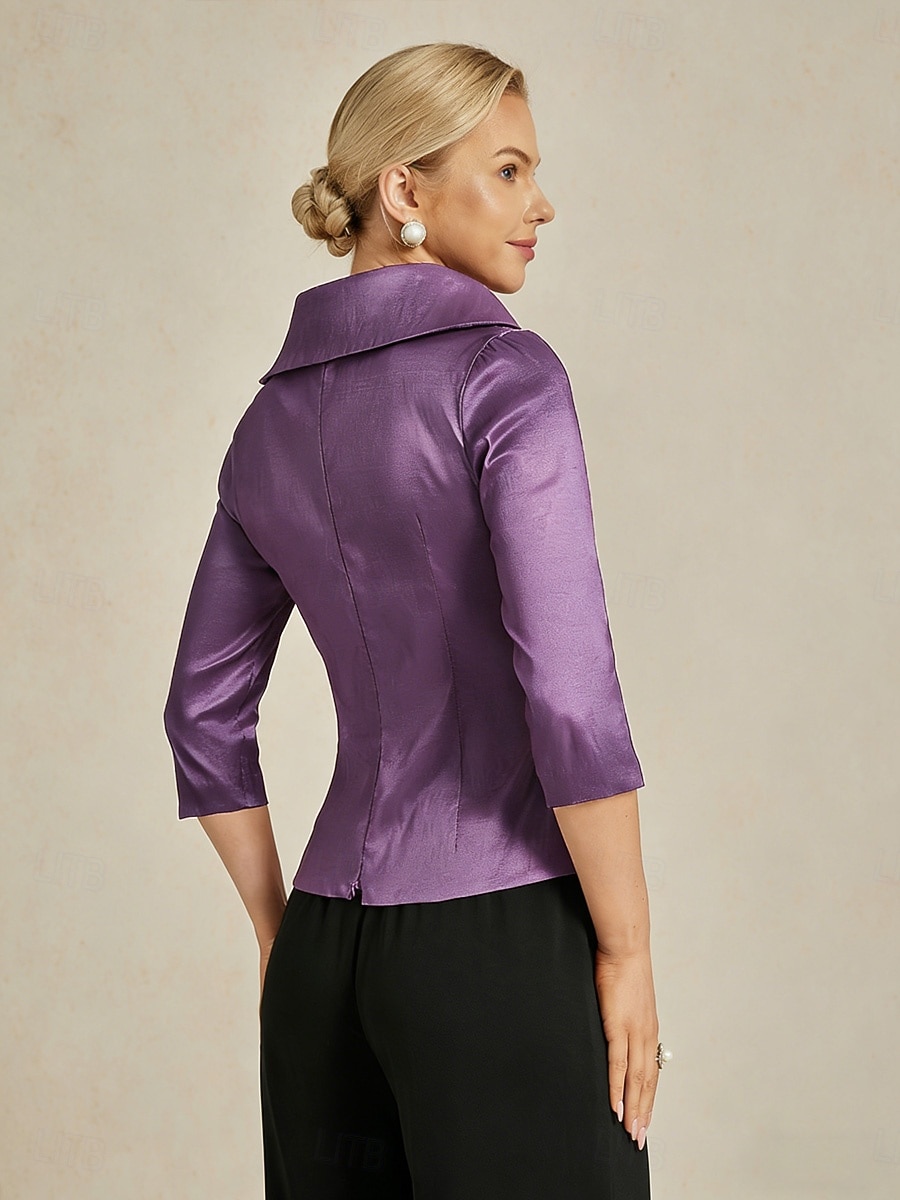 Mujer Blusa Tops de noche corbata frontal Color sólido Plano Elegante Metálico Básico Manga 3/4 Escote en Pico Tops largos Fiesta de Noche Invitado a la boda Semi-formal Lila Verano Primavera Otoño 2026 - $63.99 –P3