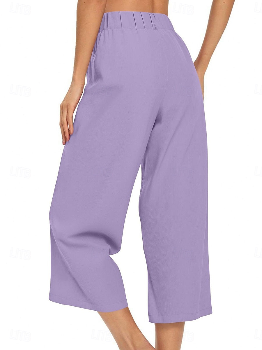 Women's Capri Pants Wide Leg Chinos Vacation Streetwear Casual Calf-Length Medium Waist Plain Patchwork Pocket Elastic Waist Comfy Comfort Breathable Inelastic Daily Outdoor Streetwear Black Light 2026 - $22.99 –P3