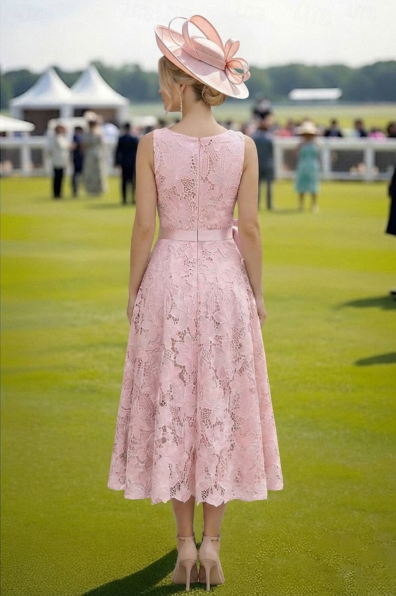 Linea ad A Lunghezza alla caviglia Lunghezza Tè Abiti da Cocktail Elegante Floreale Senza Maniche Scollo a V Matrimonio Formale Pizzo Schiena a V con Fiocco/Fiocchi Ricamo Applicazioni del 2026 a $194.99 –P3