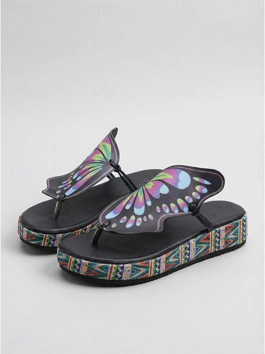 Women's Bohemian Brown Butterfly Wedge Sandals - Comfortable Platform Thong Flip Flops with Colorful Pattern for Luxury Hotel Poolside, Beach Resorts & Summer Vacations 2026 - $26.99 –P2