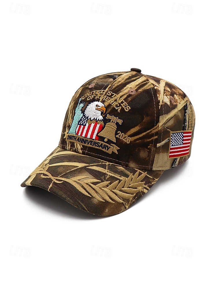 Męska haftowana czapka baseballowa z poliestru z orłem i flagą amerykańską, wielokolorowa, regulowana, patriotyczna czapka na 250. rocznicę USA, Dzień Niepodległości, strój na co dzień, stylizację na podróże i wakacje 2026 - $14.99 –P6