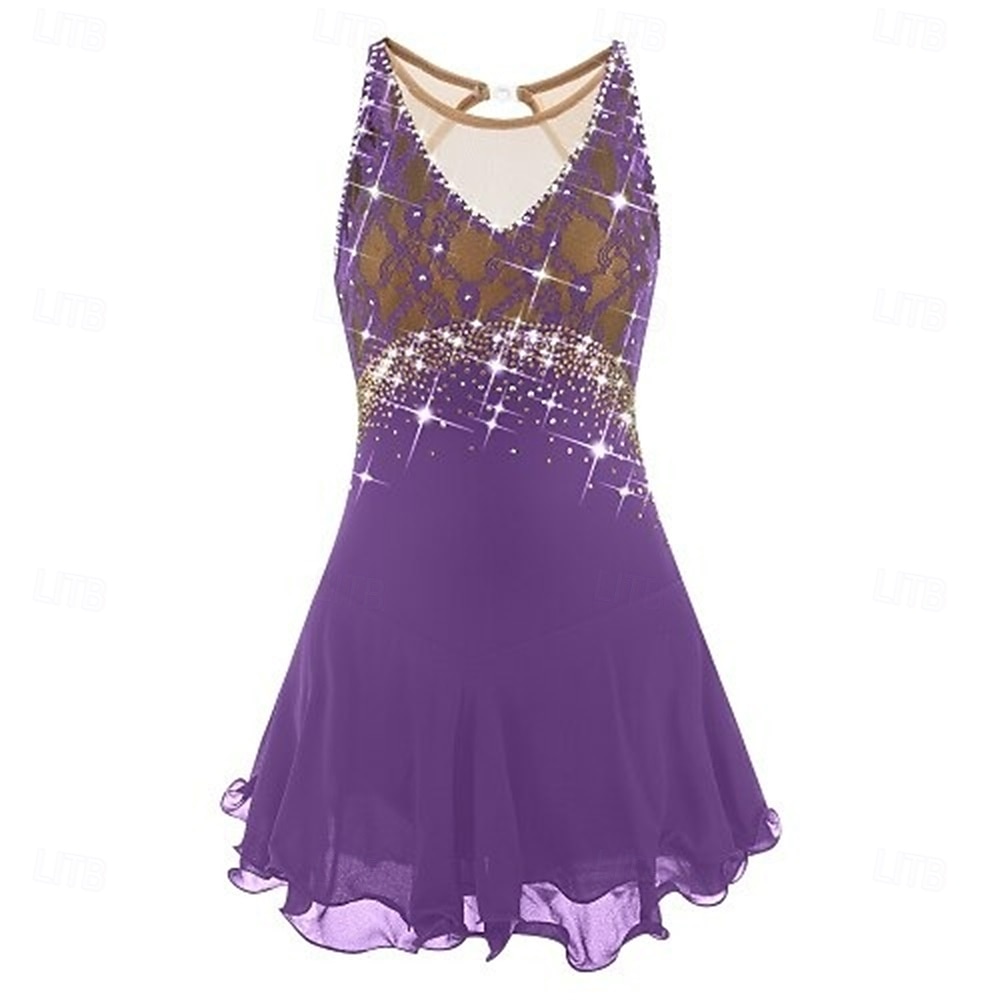 Abito da pattinaggio artistico Ragazze Pattinaggio sul ghiaccio Vestito Lilla Nero Bianco Patchwork Schiena aperta Elasticizzato Allenamento Competizione Vestiti da pattinaggio sul ghiaccio Classico del 2026 a $188.99 –P8
