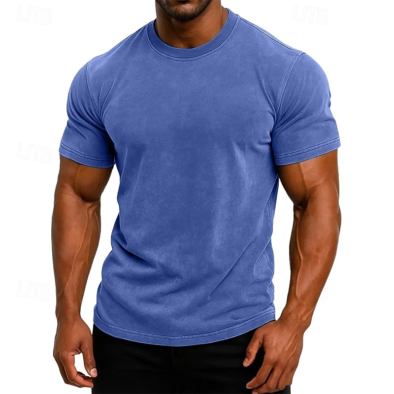SoftFade™ Maglietta da Uomo T-Shirt Tee Top Manica Corta Maniche Corte Collo Alto Estate Colore Solido Vintage Garment Dyed Lavato Casual Vacanze Street Blu Viola Top Tee per Uomini del 2026 a $28.99 –P7
