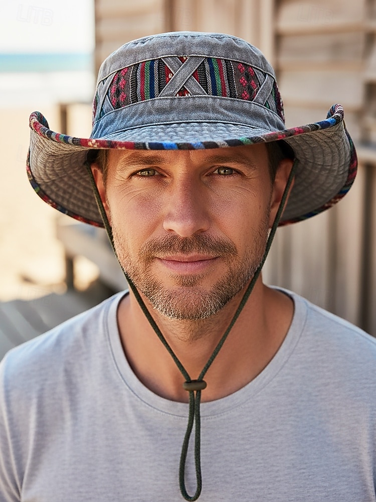 Ανδρικό καπέλο bucket από μείγμα βαμβακιού σε μποέμ στιλ με έθνικ σχέδια, πολύχρωμο σχέδιο – ιδανικό για καθημερινή χρήση και ταξίδια διακοπών 2026 - $11.99 –P2