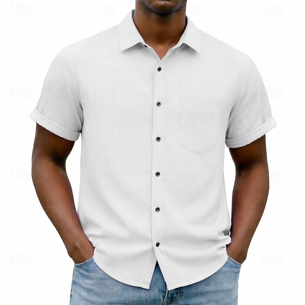 Men's Shirt Casual Shirt Button Up Shirt Blue Black White Burgundy Navy Blue Short Sleeve Plain Shirt Collar Casual Daily Front Pocket Clothing Apparel Elegant Fashion Casual 2026 - $25.99 –P2
