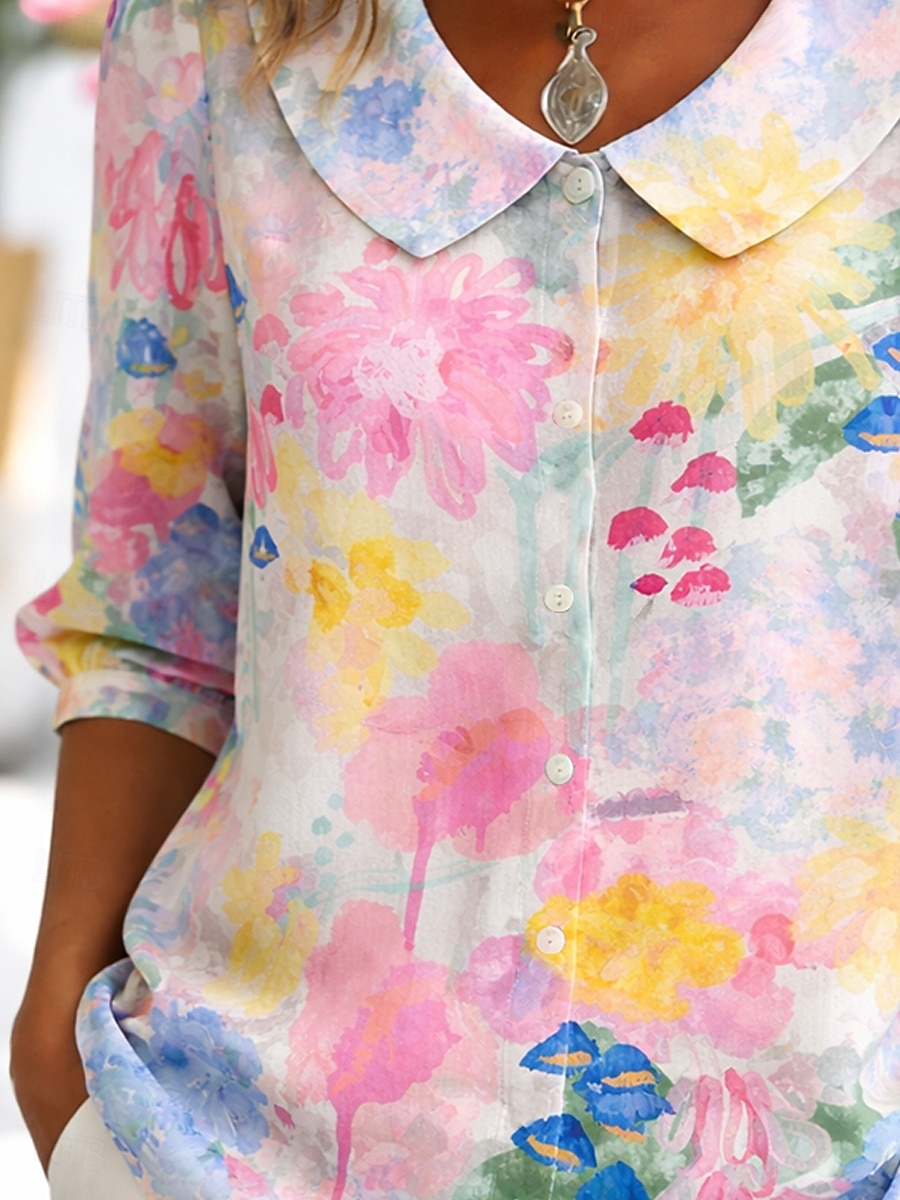Femmes Chemise ancien Élégant Manche 3/4 Col Rond Claudine Hauts Réguliers Quotidien Travail Fête Bleu Rose Claire Violet Vert Été Printemps de 2026 ? $28.99 –P3