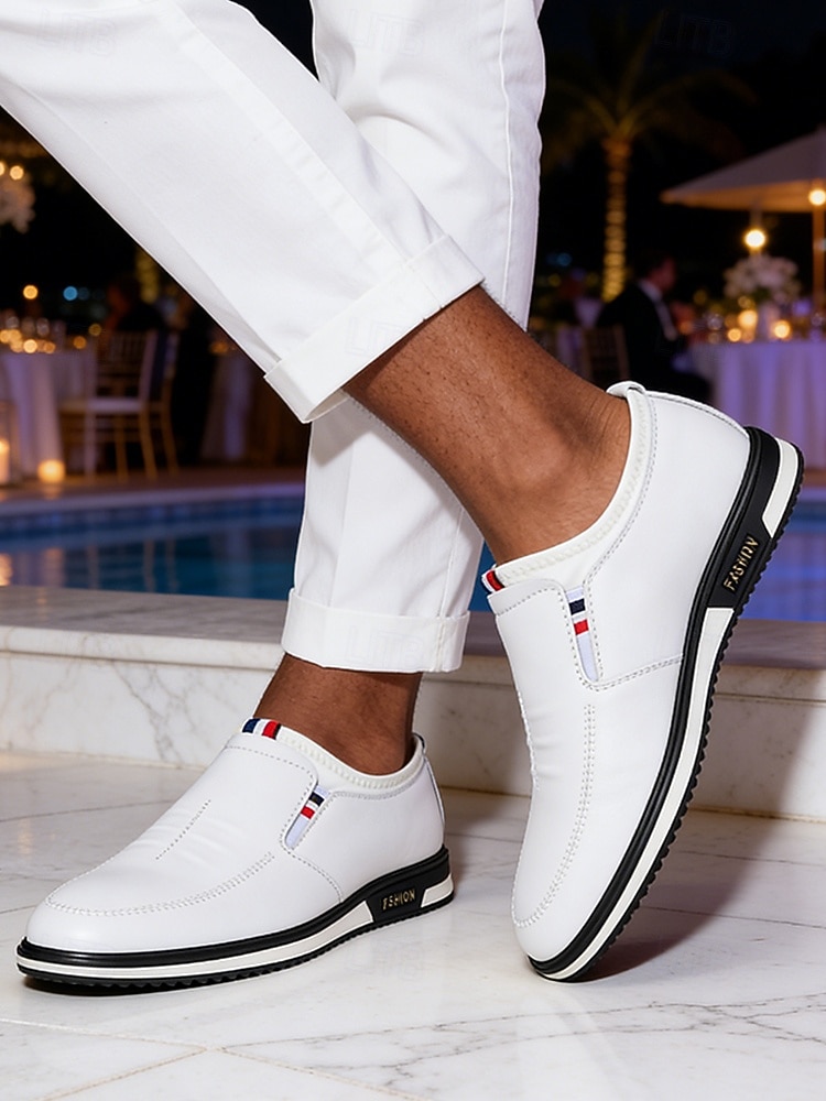 Vita slip-on loafers för män, lätta och andningsbara, eleganta och vardagliga klänningsskor för resortkvällar, yachtfester, kryssningsmiddagar, sommarsemestrar och kustsemester. 2026 - $54.99 –P1