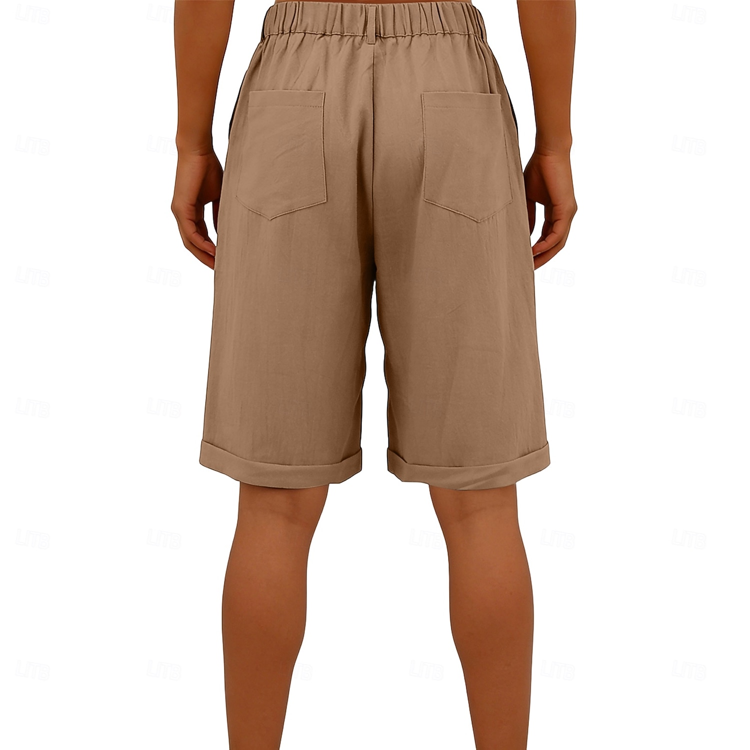 Dame Capri-bukser Shorts Lin Shorts Dress Shorts Ferie Mote Grunnleggende Knelengde Middels midje عادي Lomme Elastisk midje Rett ben Lettvekt Bekvem Pustende Uelastisk Daglig Gate Ferie Svart Hvit 2026 - $22.99 –P2