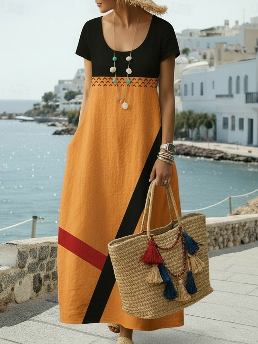 Per donna Abito maxi Vestito Casual Vintage Quotidiano All'aperto Spiaggia Vestibilità comoda Geometrico Manica Corta Girocollo Giallo Rosa Arancione Cachi Estate Primavera del 2026 a $28.99 –P4