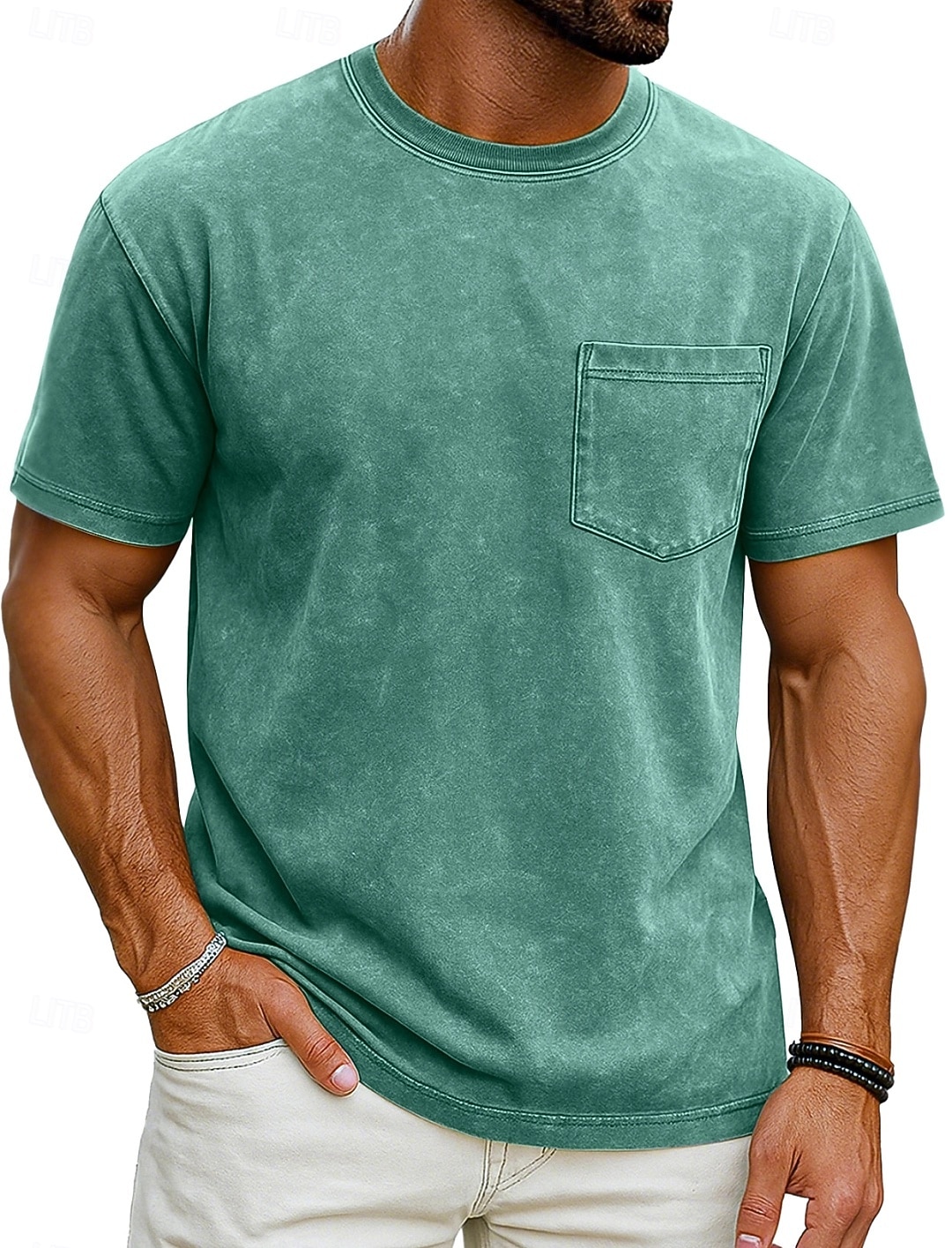 Herr T-shirt Tvätta skjorta i 100 % bomull Kortärmad Rund hals Sommar Vår Alla årstider Ensfärgat Elegant Vintage Neutral Ficka Färgade plagg Bedrövad Ledigt Hem Utomhus Svart Rosa Brun Topp t-shirt 2026 - $20.99 –P2