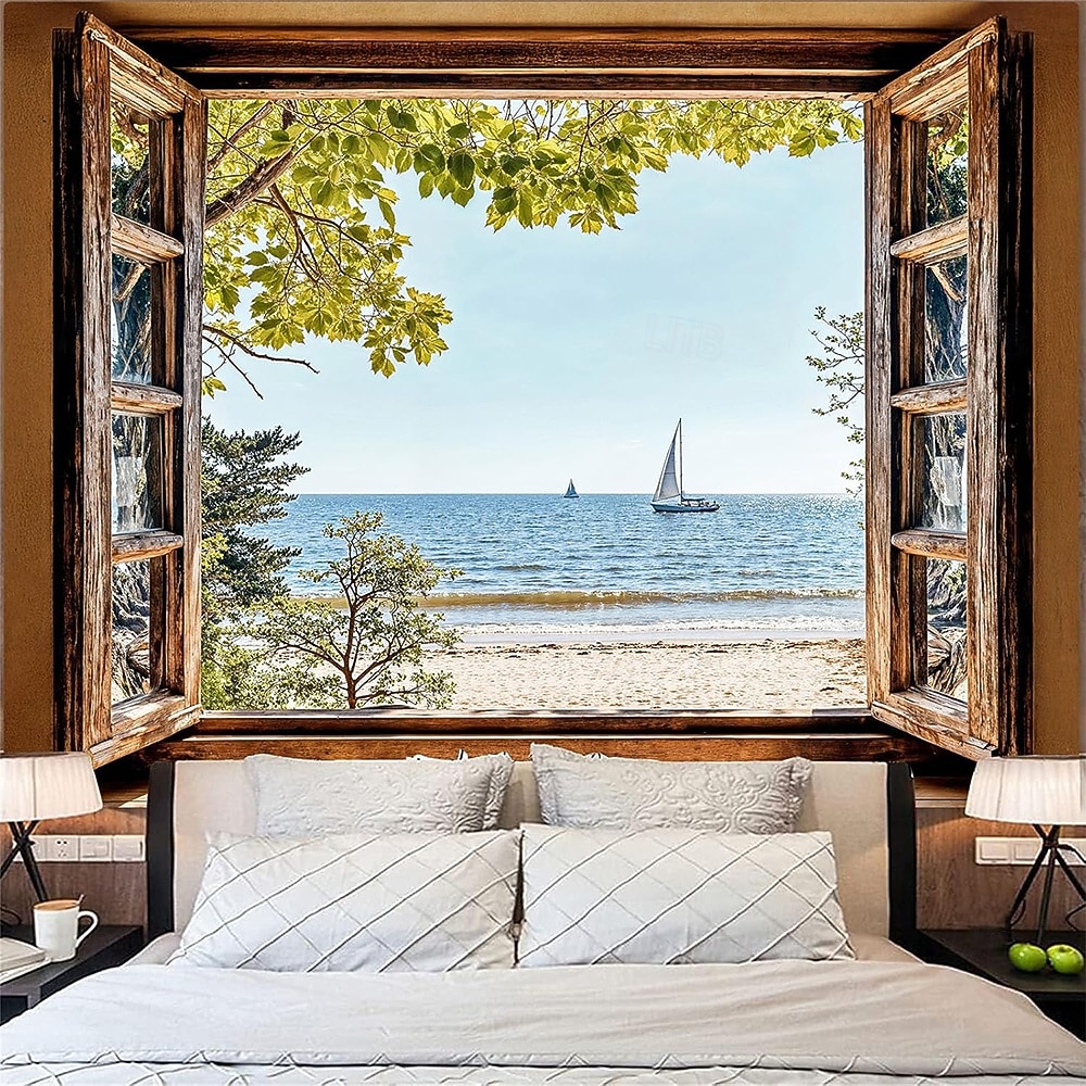 3D Zen Garden Window View Wall Tapestry Cherry Blossoms Sakura Pond Rocks Shoji Screen Tea Set Home Decor Living Room Bedroom Backdrop Office Mural Art 2026 - $19.99 –P9