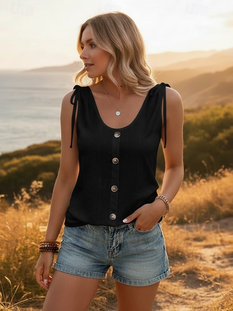 نسائي بلوزة ذات نسيج أعلى العيينة تيشيرت بوينتيل كنزة Buttons سهل أساسي بدون كم بلا أكمام U رقبة قمصان عادية فضفاض مناسب للبس اليومي شاطئ أزرق فاتح أرجواني داكن أسود أبيض وردي بلاشيهغ 2026 - $15.99 –P6