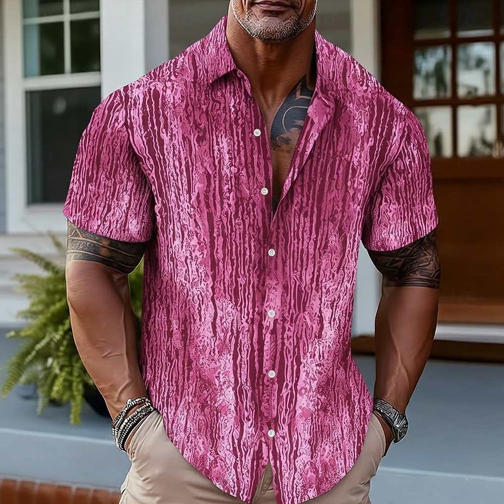 Bărbați Gradiant Dungi Artă abstractă Cămașă Camașă cu nasturi Cămașă elegantă casual Manșon scurt Moda Casual Haine de strada Vacanță Primăvară Toamnă Răsfrânt Imprimare 3D cămăși cu guler Roz 2026 - $25.99 –P4