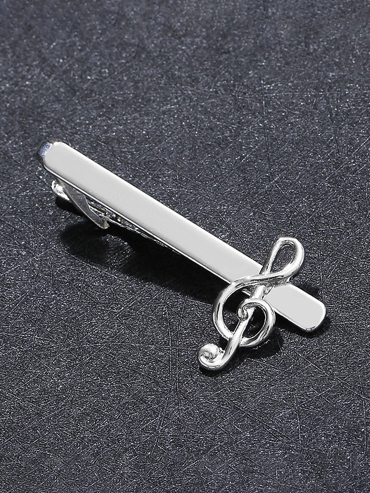 Prendedor de gravata masculino em liga metálica com formato de nota musical, acessório elegante e formal para casamentos, festas e trajes de negócios, design sofisticado em prata. de 2026 por $7.99 –P3