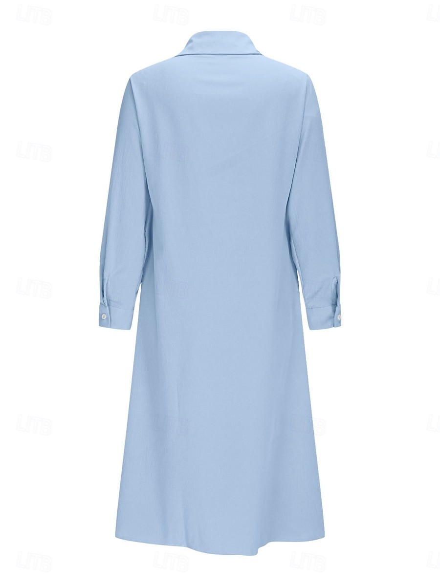 Femmes Robe Midi Robe Chemise Robe Décontractée Robe trapèze Robe en faux lin Mode Basique Moderne Quotidien Vacances Sortir Coupe régulière Uni manche longue Col de chemise Bleu Noir Vin Orange de 2026 ? $28.99 –P6