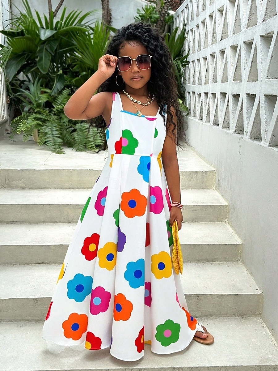 Bambini Ragazze Abito Vestito floreale Floreale Senza Maniche All'aperto Feste Scuola Vacanza Moda Quotidiano Poliestere Maxi Abito a trapezio Estate Dai 4 anni in su Bianco del 2026 a $24.99 –P1