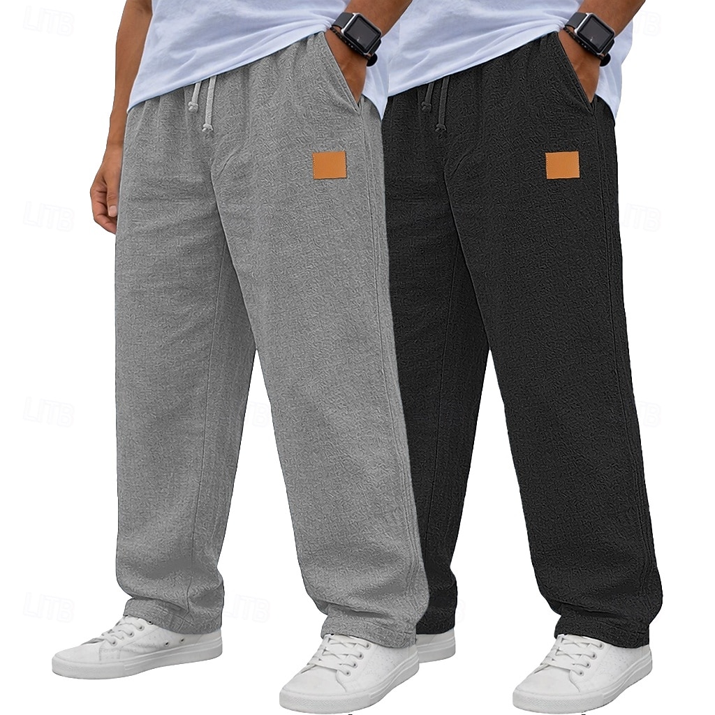 Hombre Pantalones de lino Pantalones Pantalones de verano Pantalones anchos Correa Cintura elástica Pierna recta Plano Ligero Transpirable Longitud total Diario Exterior Festivos Vacaciones Moda 2026 - $31.99 –P1
