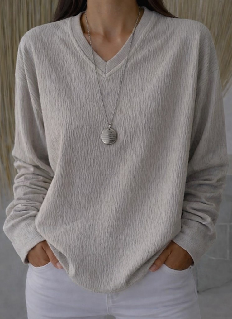 Γυναικεία Μεγάλα Μεγέθη Μπλουζάκι Κοντομάνικα Με Υφή Μοντέρνα Καθημερινό Μακρυμάνικο Λαιμόκοψη V Κανονικά μπλουζάκια Καθημερινά Εξόδου Μαύρο Λευκό Γκρίζο Άνοιξη Φθινόπωρο 2026 - $27.99 –P3