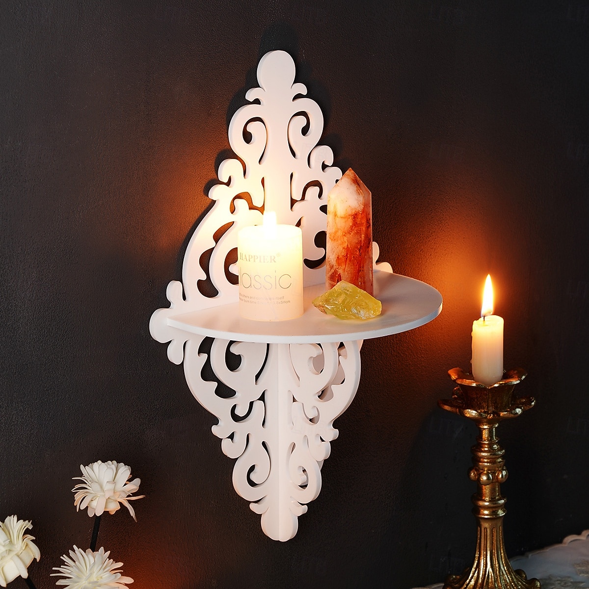 Creative Simple White Pattern Decorative Shelf, DIY Assembly Floating Shelf, Ideal for Home Wall Decoration, Living Room Display Stand, Crystal Stone Display Shelf 2026 - $15.99 –P2