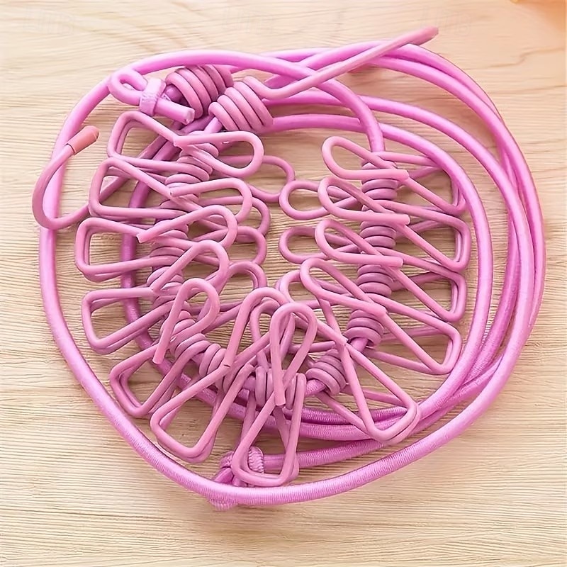 Набор из 3 портативных дорожных бельевых веревок, каждая с 12 прищепками — бельевая и сушильная веревка, устойчивая к ветру, сворачивающаяся и эластичная. 2026 - $13.99 –P8