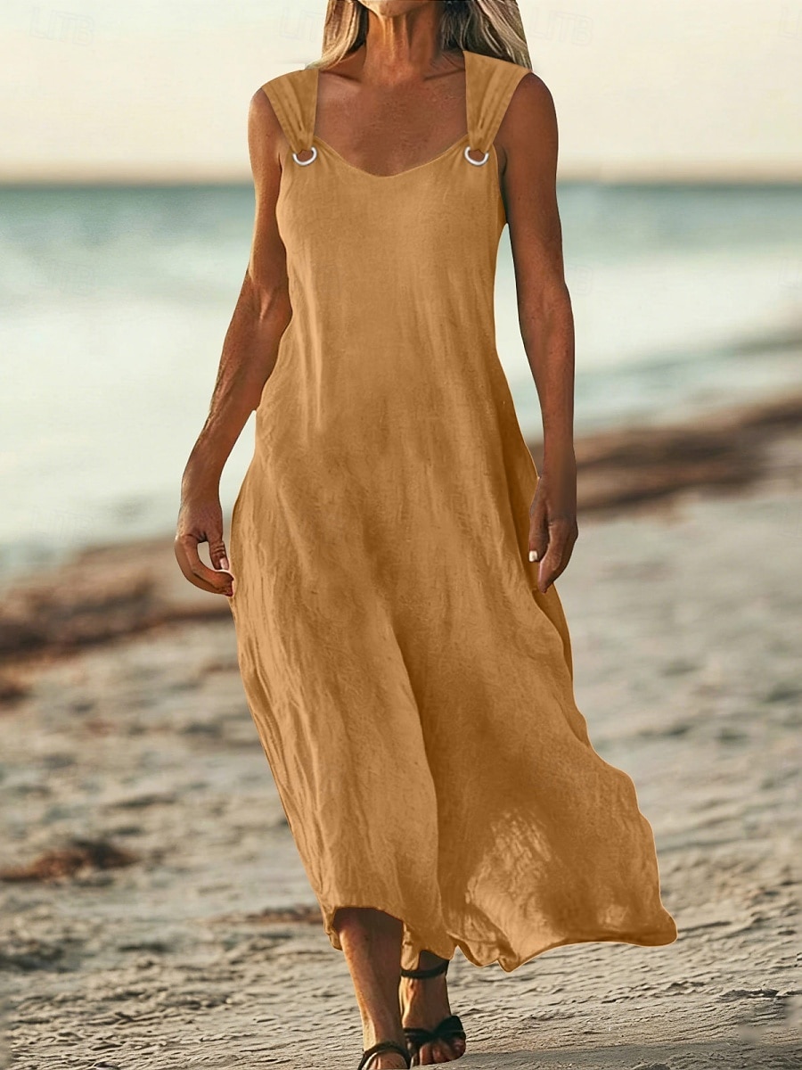 Women's Maxi Dress Linen-feel Dresses A Line Dress Summer Dress Casual Daily Loose Fit Plain Sleeveless V Neck Blue Black White Yellow Summer 2026 - $25.99 –P2
