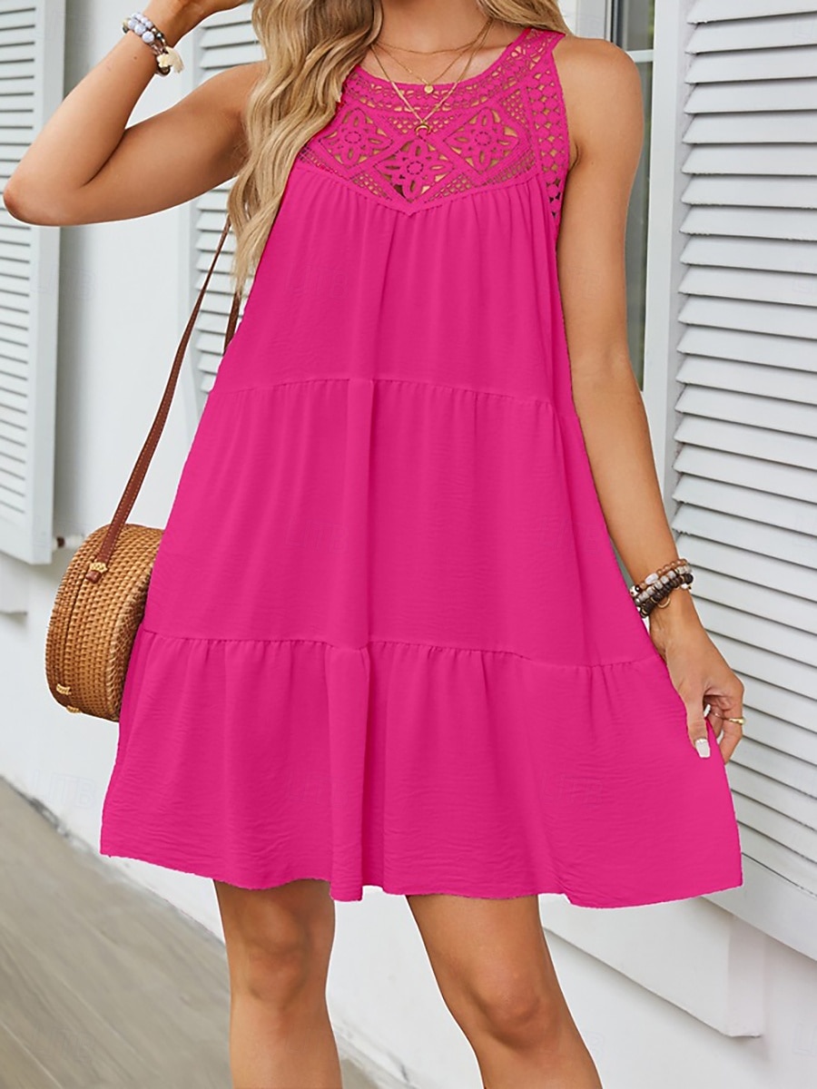 Dames Knielengte jurk Casual jurk A lijn jurk Elegant Modieus Modern Buiten Vakantie Uitgaan Normale pasvorm Effen Mouwloos Halternek Wit Wijn Donkerblauw Rode roos Zomer Lente Herfst 2026 - $25.99 –P6