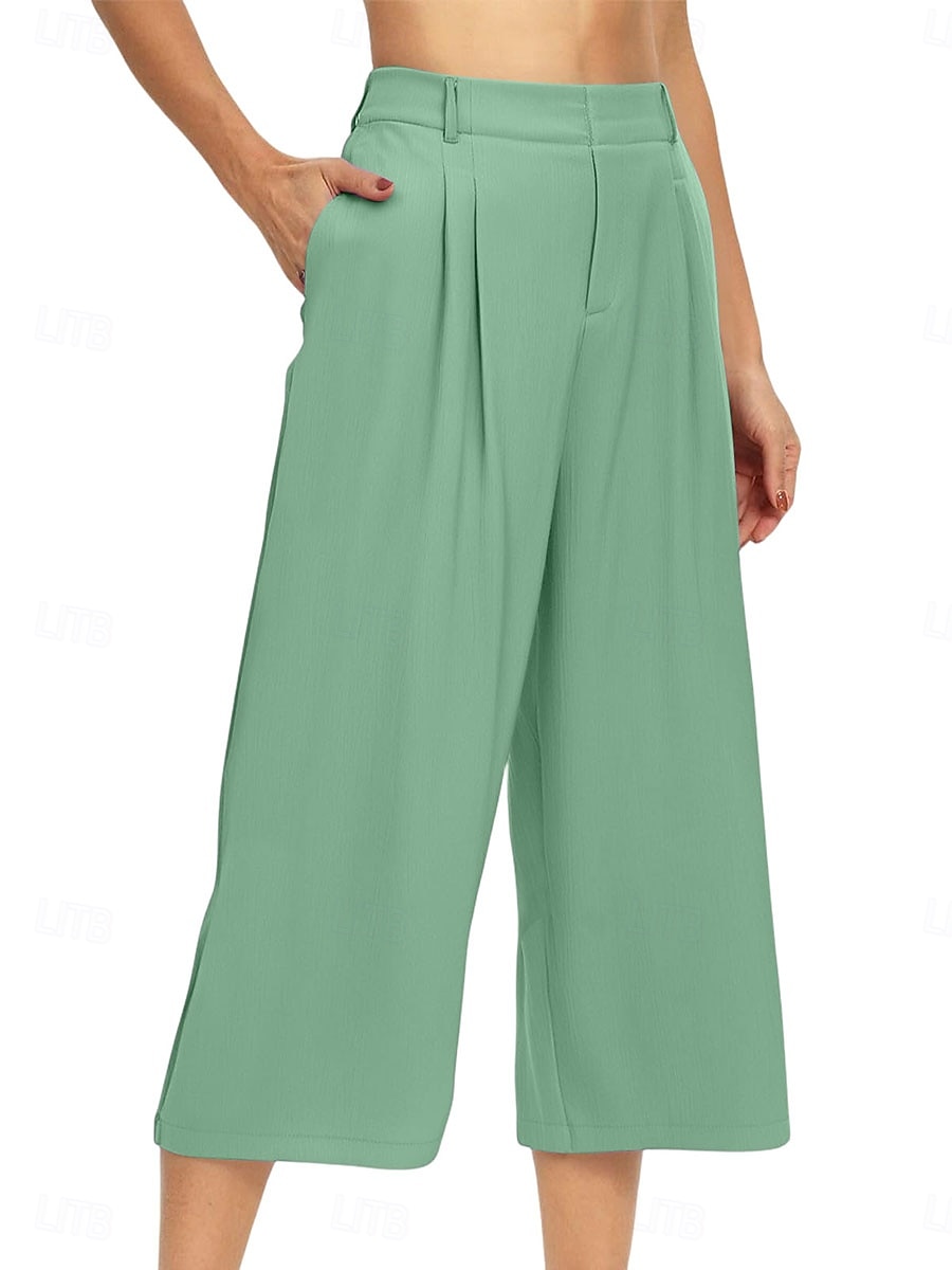 Women's Capri Pants Wide Leg Chinos Vacation Streetwear Casual Calf-Length Medium Waist Plain Patchwork Pocket Elastic Waist Comfy Comfort Breathable Inelastic Daily Outdoor Streetwear Black Light 2026 - $22.99 –P7