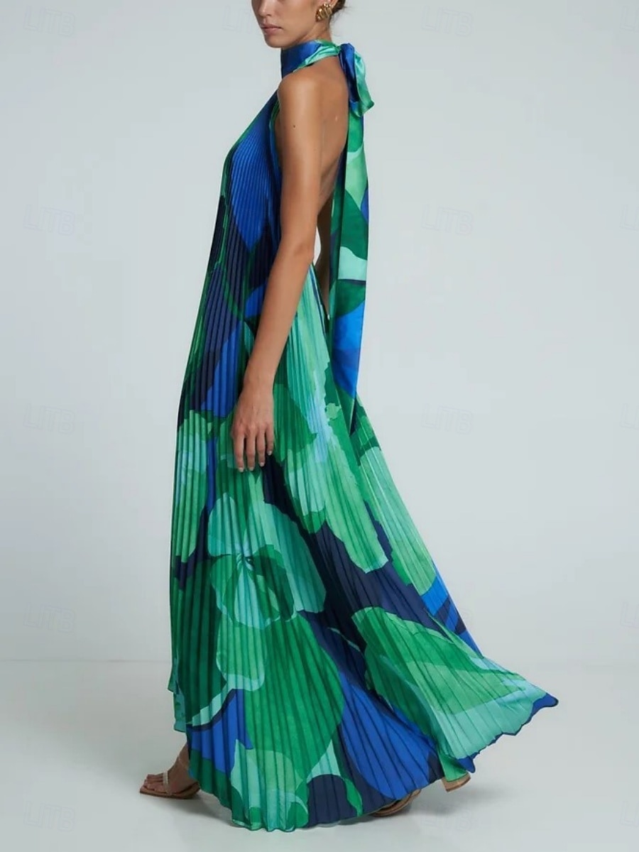 Dames Maxi-jurk Swingjurk Bloemetjesjurk Jurk met halternek Elegant Modieus Modern Buiten Vakantie Feest Ruim Passend Bloemig Mouwloos Halternek Oranje Bruin Rode roos Zomer Lente 2026 - $32.99 –P5