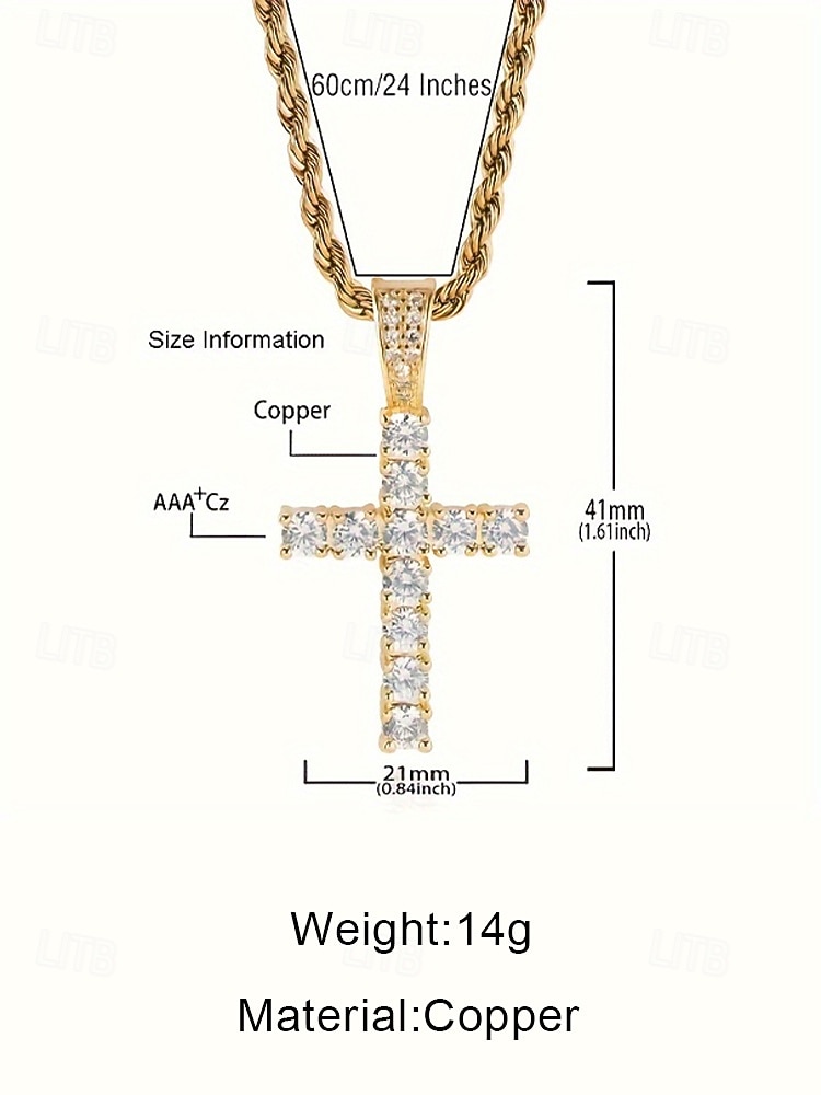 Men's Cross Pendant Necklace, Copper & Zircon Material, Gold & Silver Colors, Shiny Fashion Design, Perfect for Vacation Travel, Casual Everyday Wear 2026 - $11.99 –P9