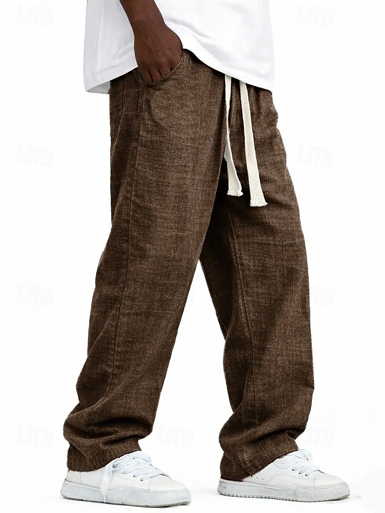 Men's Linen Pants Trousers Summer Pants Baggy Pants Pocket Elastic Waist Straight Leg Solid Color Comfort Comfortable Full Length Casual Daily Holiday Vacation Fashion Blue Black Inelastic 2026 - $25.99 –P12