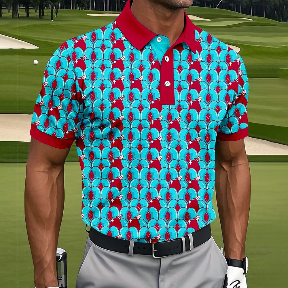 Męskie Geometryczny Golf Koszulki sportowe polo Krótki rękaw Koszulki polo Koszule z kołnierzykiem Codzienny Athleisure Guziki Lato Niebieski Fioletowy Pomarańczowy 2026 - $22.99 –P3